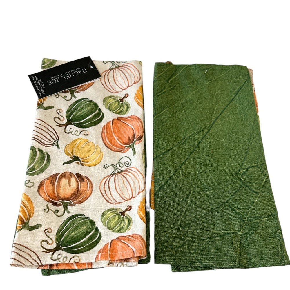 NEW Rachel Zoe PUMPKIN Fall Kitchen Towel Set/2 🍁🍂🍁🍂🍁